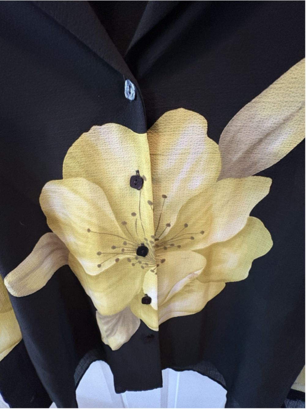 Safe Harbor Black yellow Floral Button Blouse Semi-sheer Large 1081 - Picture 5 of 9